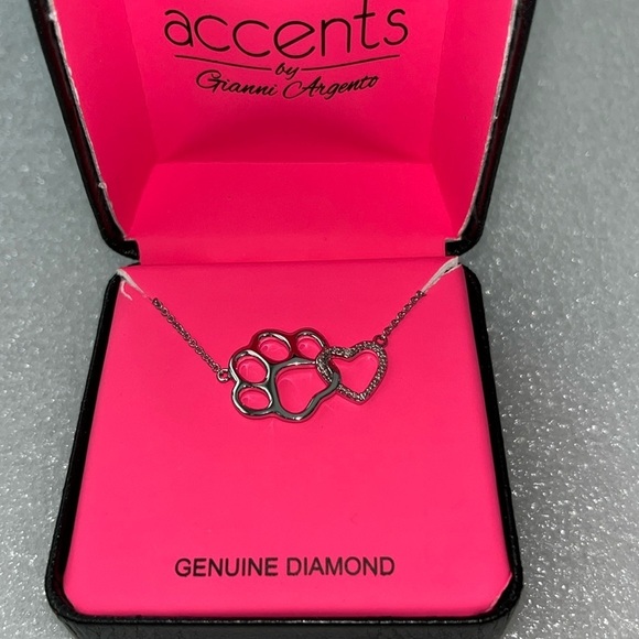 🆕Gianni Argento Accent Paw and Heart Pendant Necklace Diamond Accents Silver 18” - Picture 3 of 5